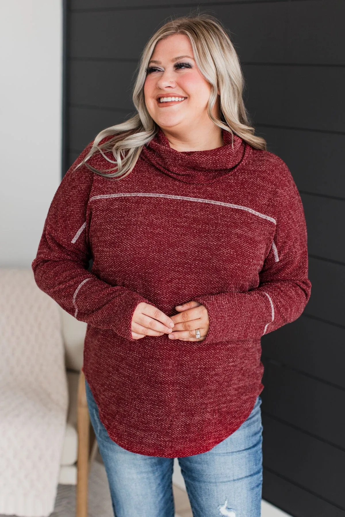 Feeling Flattered Cowl Neck Top- Burgundy