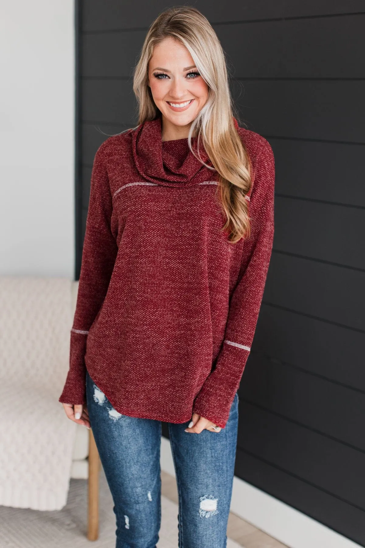 Feeling Flattered Cowl Neck Top- Burgundy