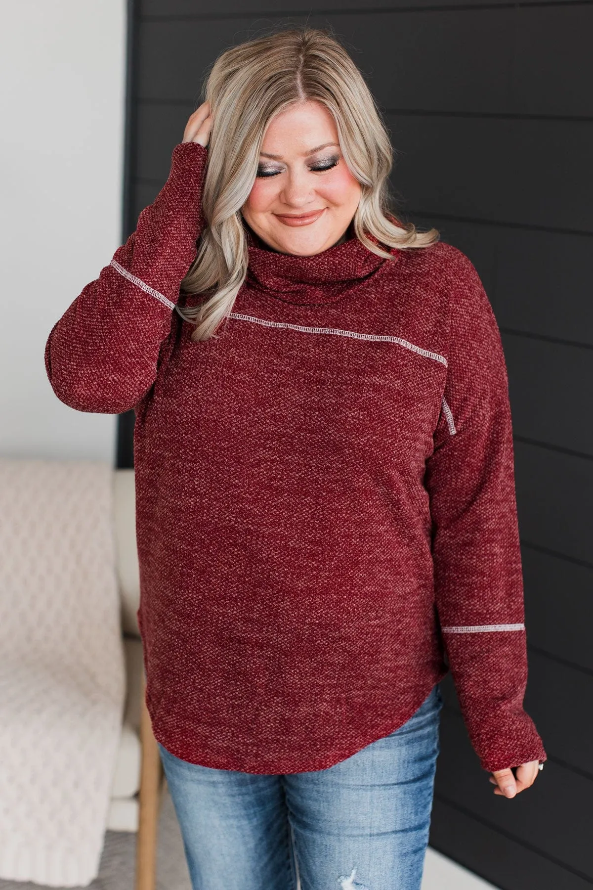 Feeling Flattered Cowl Neck Top- Burgundy