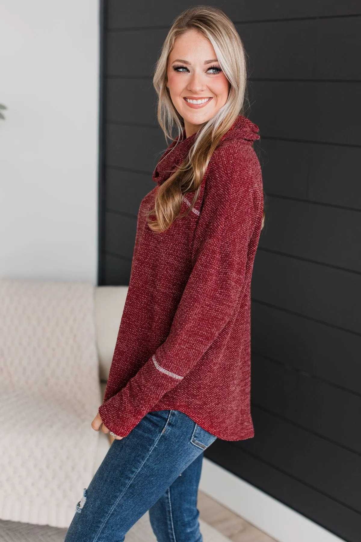 Feeling Flattered Cowl Neck Top- Burgundy