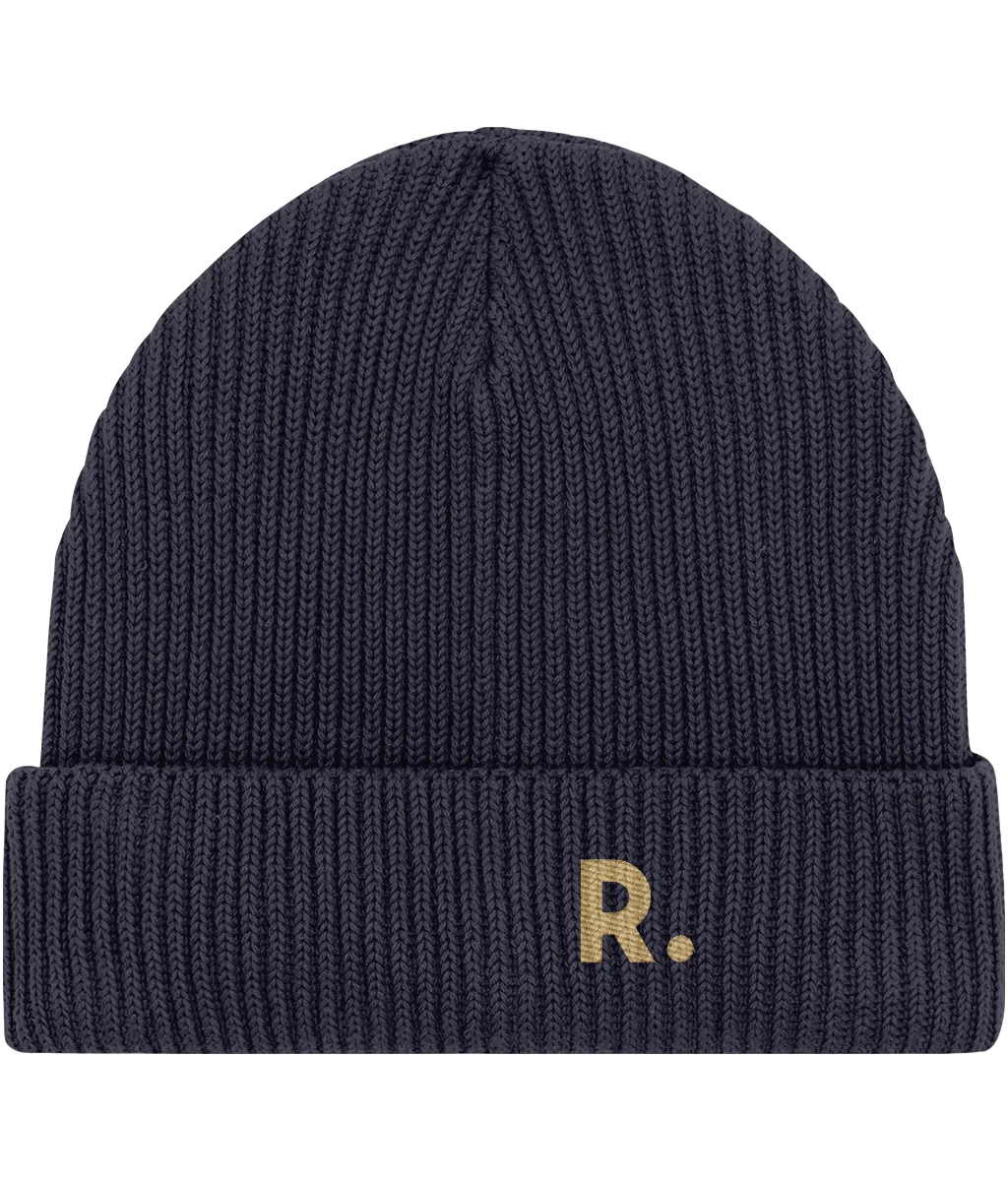 Fisherman Beanie French Navy | Embroidered RATION.L Logo R. Organic Beanie