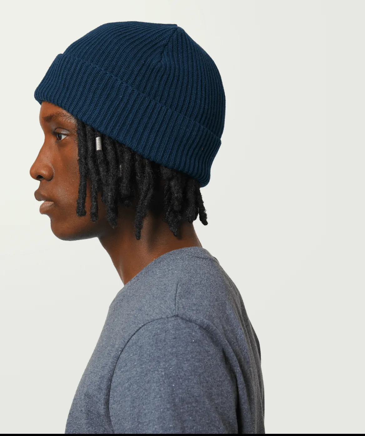 Fisherman Beanie French Navy | Embroidered RATION.L Logo R. Organic Beanie