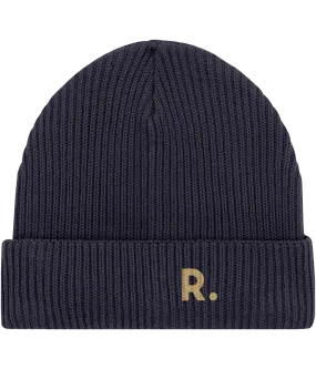 Fisherman Beanie French Navy | Embroidered RATION.L Logo R. Organic Beanie