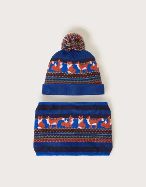 Fox Bobble Hat and Snood Set Multi