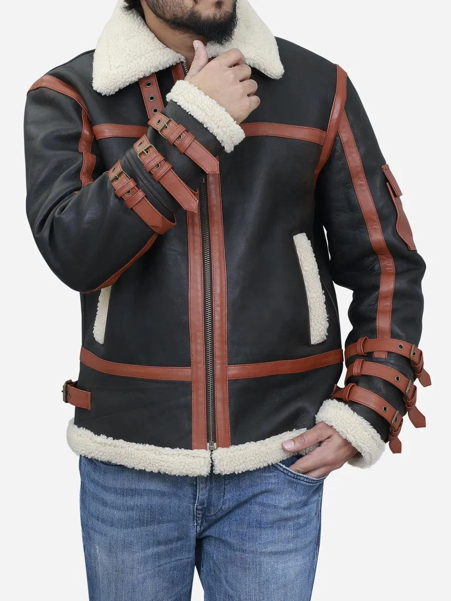 Franklin Men's Brown Leather Shearling B3 Bomber Jacket