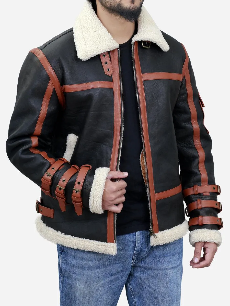 Franklin Men's Brown Leather Shearling B3 Bomber Jacket