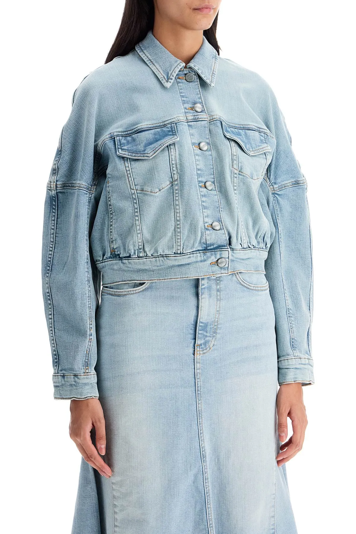 Ganni Stretch Denim Bomber Jacket In 8   Blue