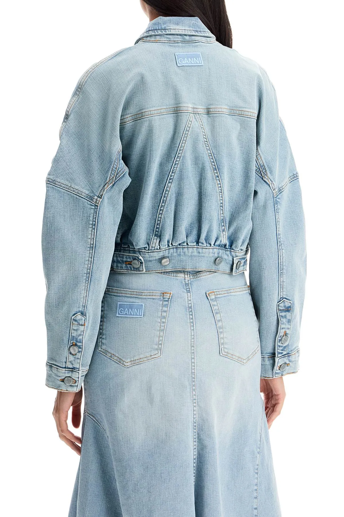 Ganni Stretch Denim Bomber Jacket In 8   Blue