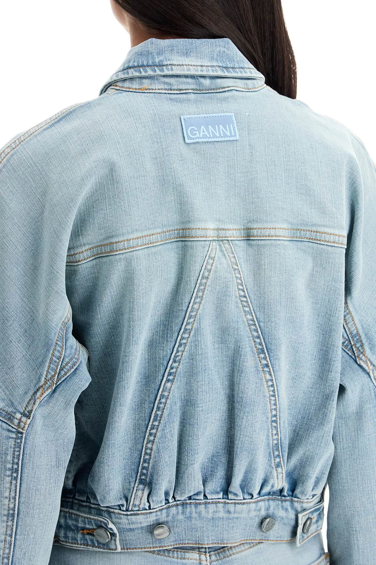 Ganni Stretch Denim Bomber Jacket In 8   Blue