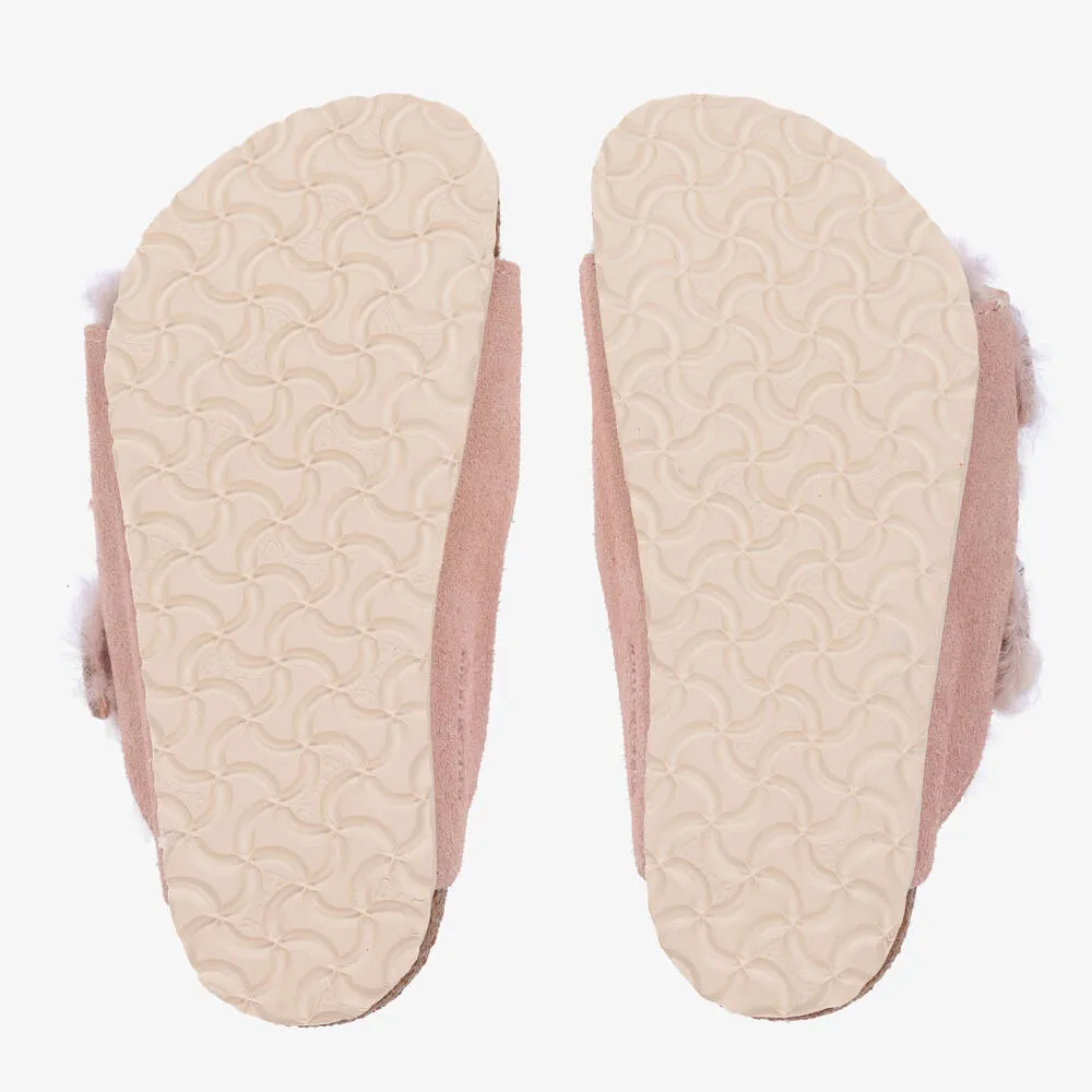 Girls Pale Pink Suede & Shearling Sandals