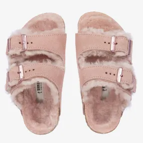 Girls Pale Pink Suede & Shearling Sandals