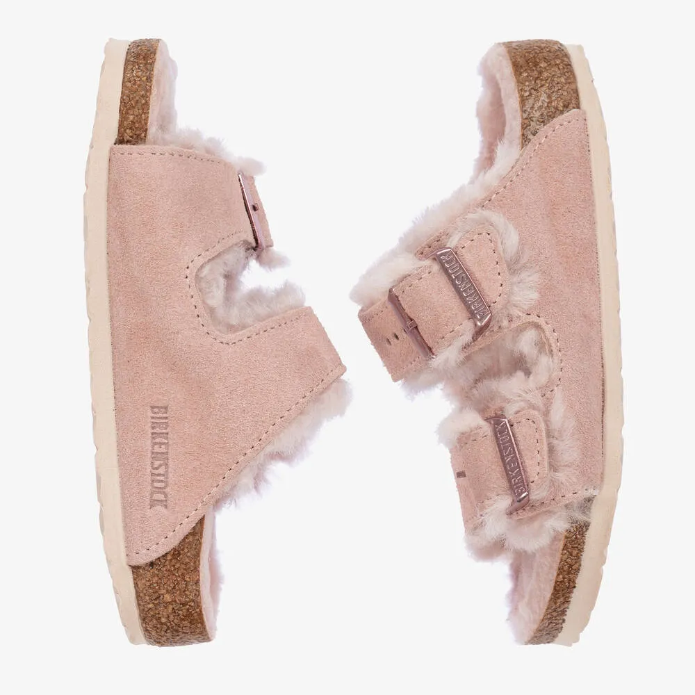 Girls Pale Pink Suede & Shearling Sandals