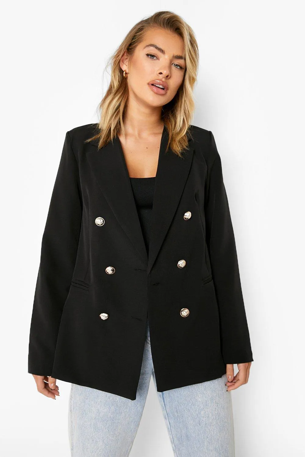 Gold Button Double Breasted Blazer