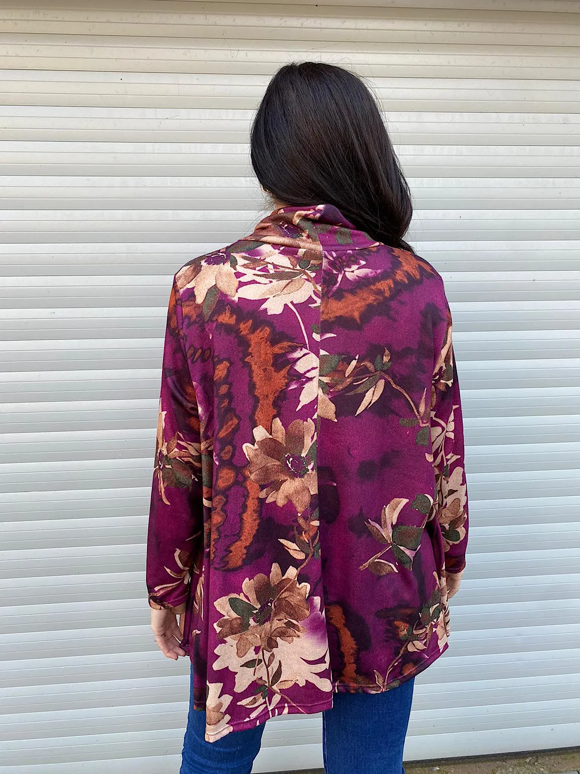 Grape Floral Cowl Neck Top Clover