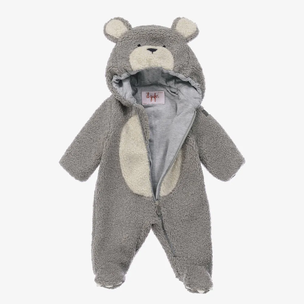 Grey Faux Shearling Bear Pramsuit