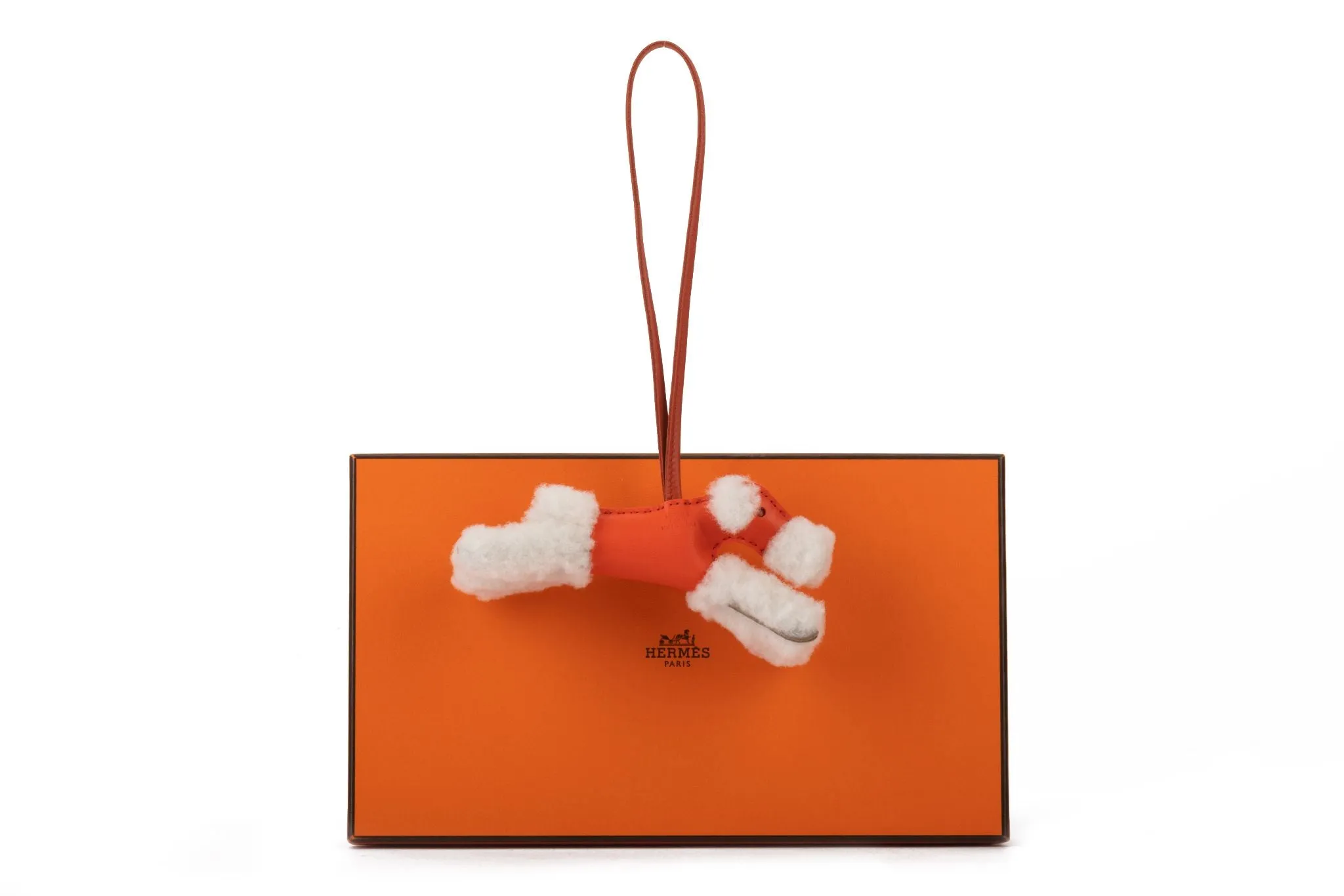 Hermès BNIB Orange Shearling Dog Charm