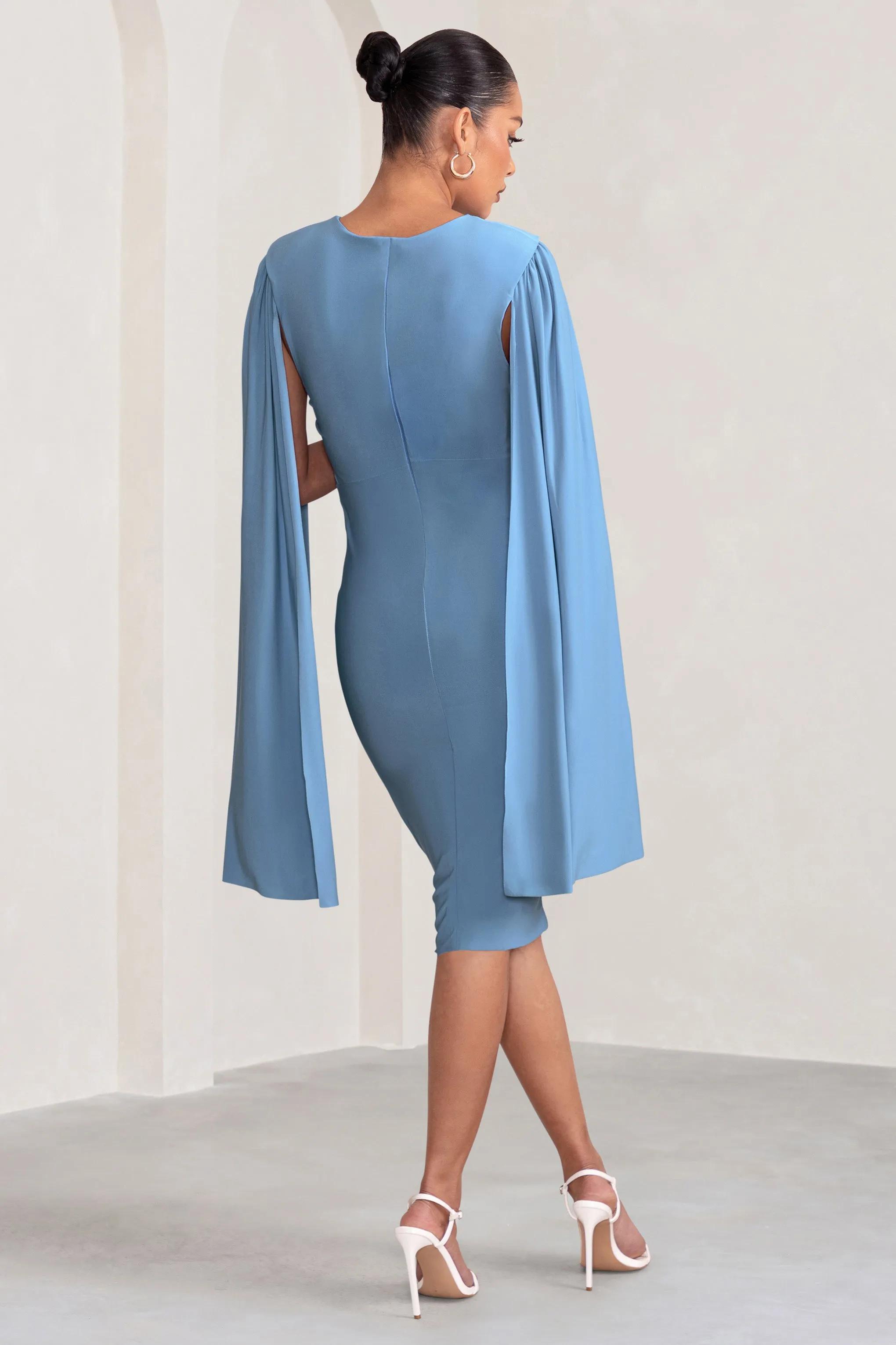 Hey Mama | Powder Blue Maternity Cape Sleeve Midi Dress