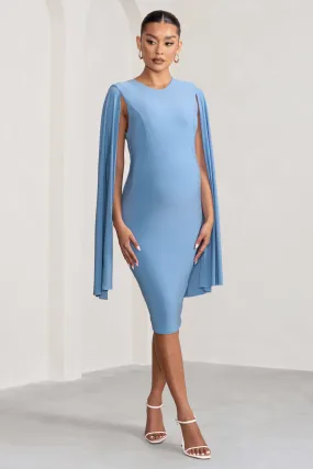 Hey Mama | Powder Blue Maternity Cape Sleeve Midi Dress