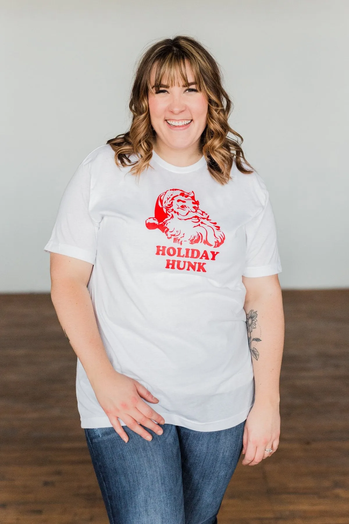 Holiday Hunk Santa Graphic Tee- Off White