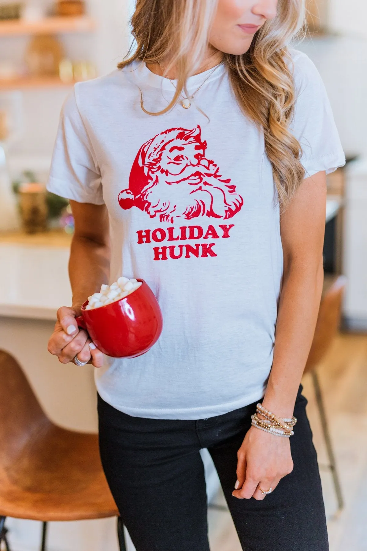 Holiday Hunk Santa Graphic Tee- Off White