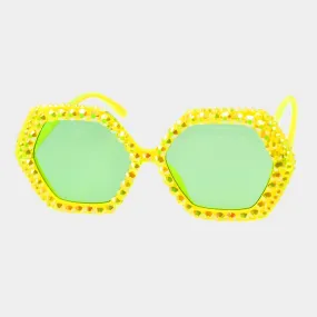 iLLASPARKZ Bling Stone Embellished Hexagon Sunglasses