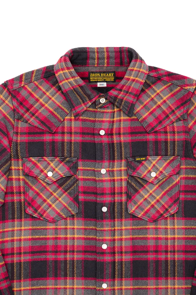 Iron Heart Ultra-Heavy Flannel Western Shirt - IHSH-403-GRY - Line Check Gray