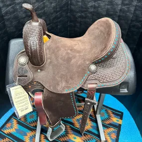 Jeff Smith C3 14.5 Inch Chocolate Barrel Saddle with Turquoise Buckstitch