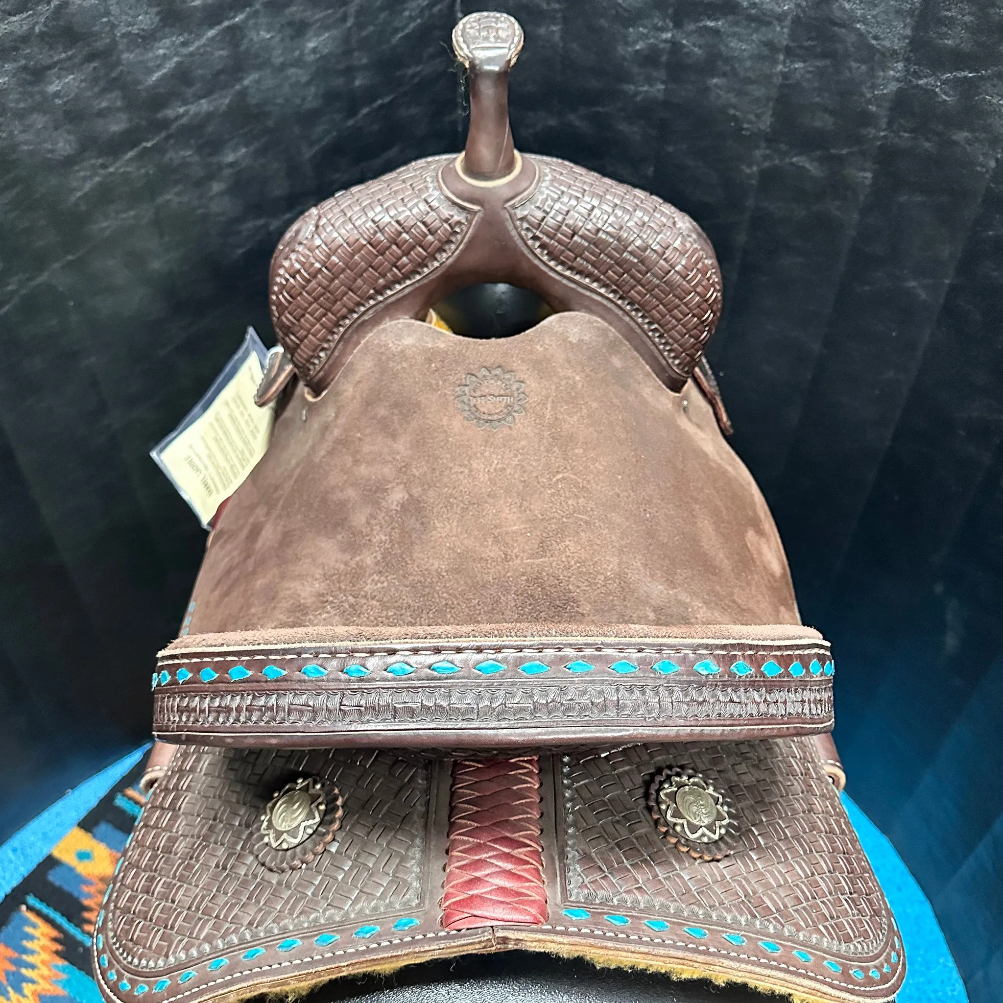 Jeff Smith C3 14.5 Inch Chocolate Barrel Saddle with Turquoise Buckstitch