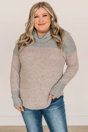 Just Can't Wait Cowl Neck Top- Grey & Dusty Pink