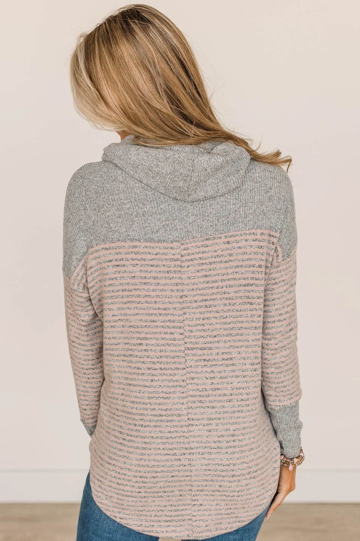 Just Can't Wait Cowl Neck Top- Grey & Dusty Pink