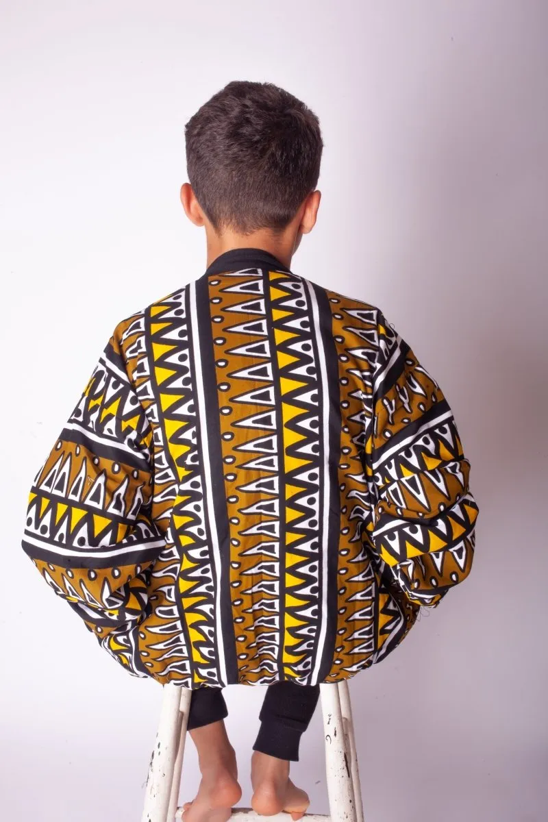 Kids African Bomber Jacket In Earthy Tones Mud Cloth