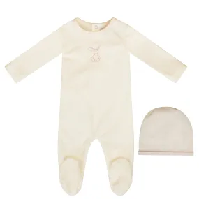 Kipp Baby Pink Bunny Velour Stretchie and Beanie