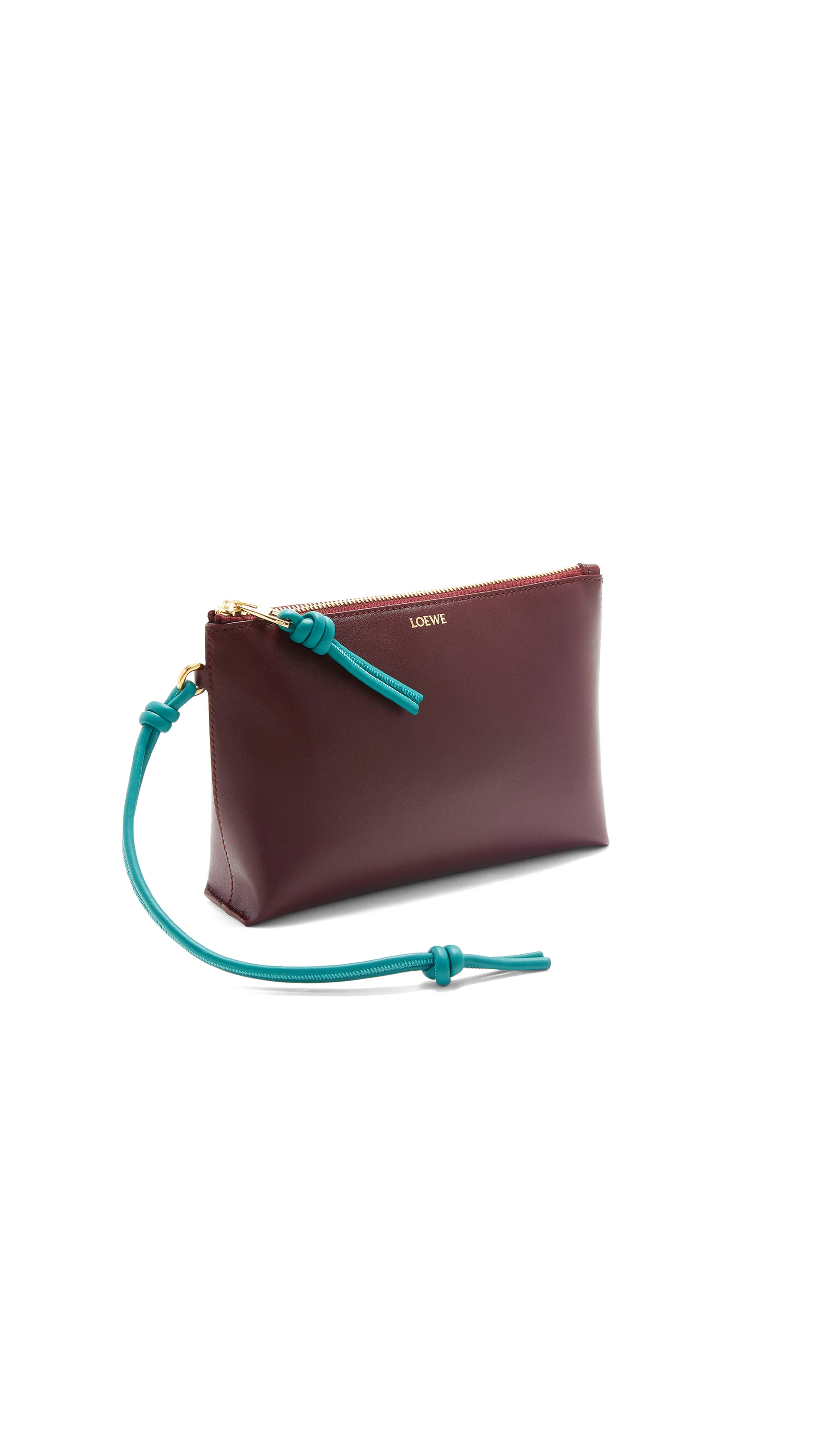 Knot Pouch in Shiny Nappa Calfskin - Burgundy/Emerald