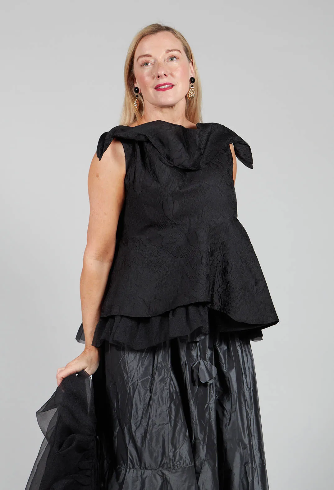 Lace Cowl Neckline Top in Black