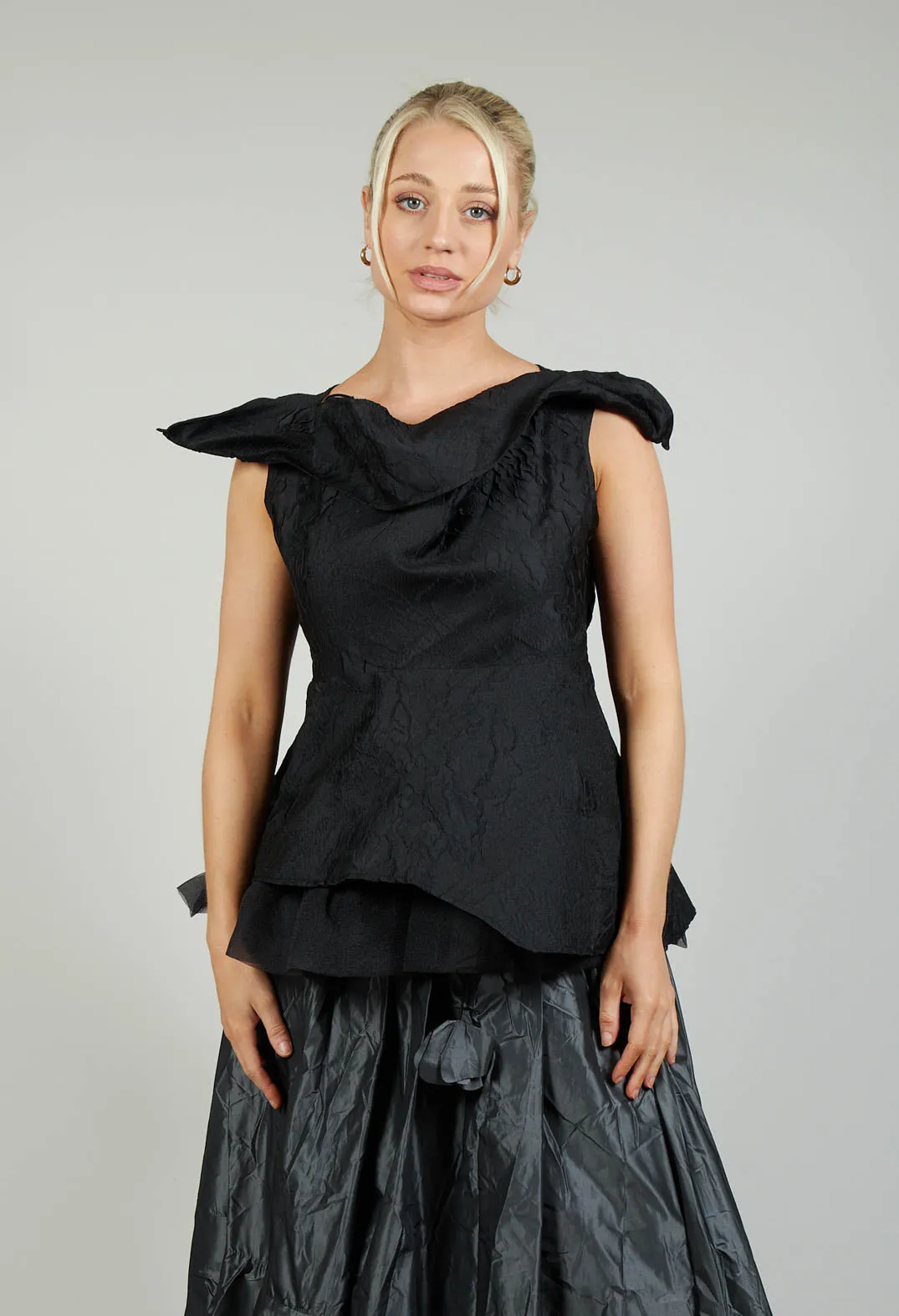 Lace Cowl Neckline Top in Black