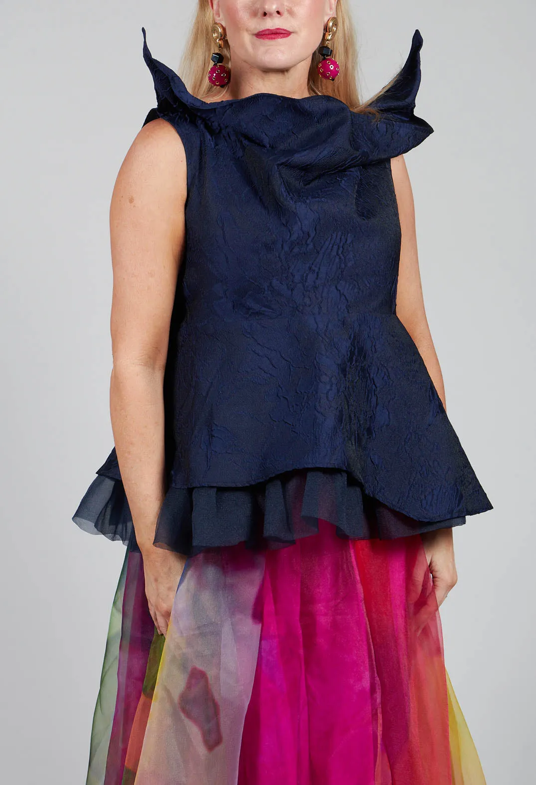 Lace Cowl Neckline Top in Blue