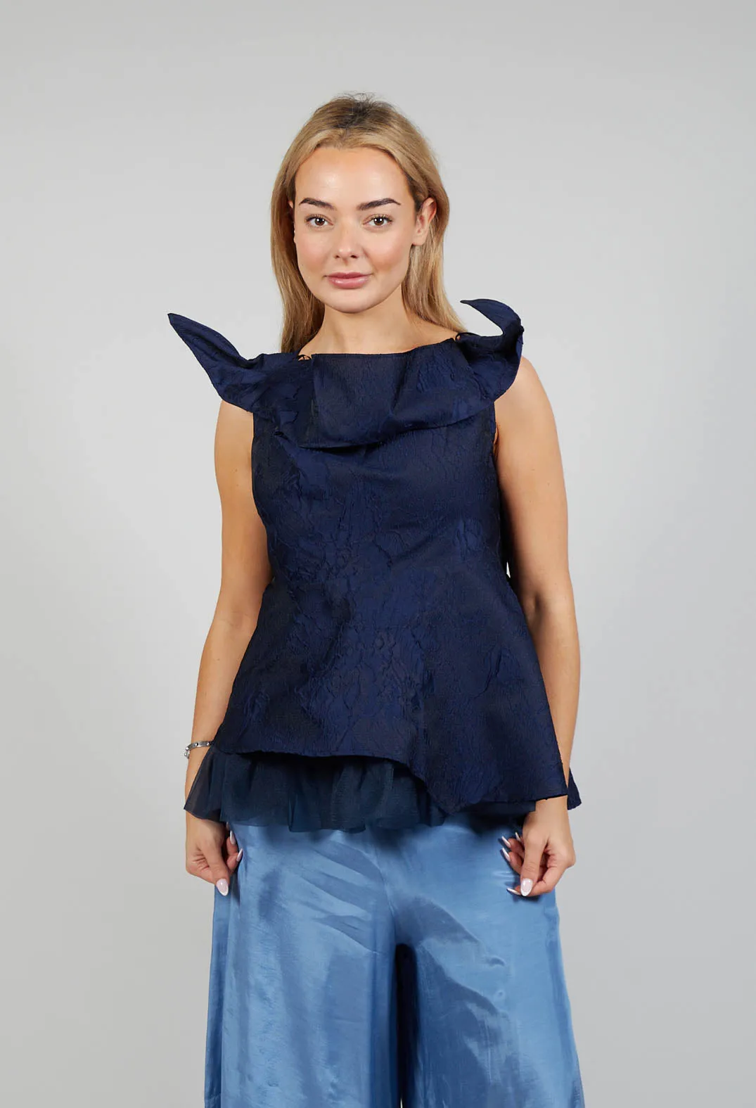 Lace Cowl Neckline Top in Blue