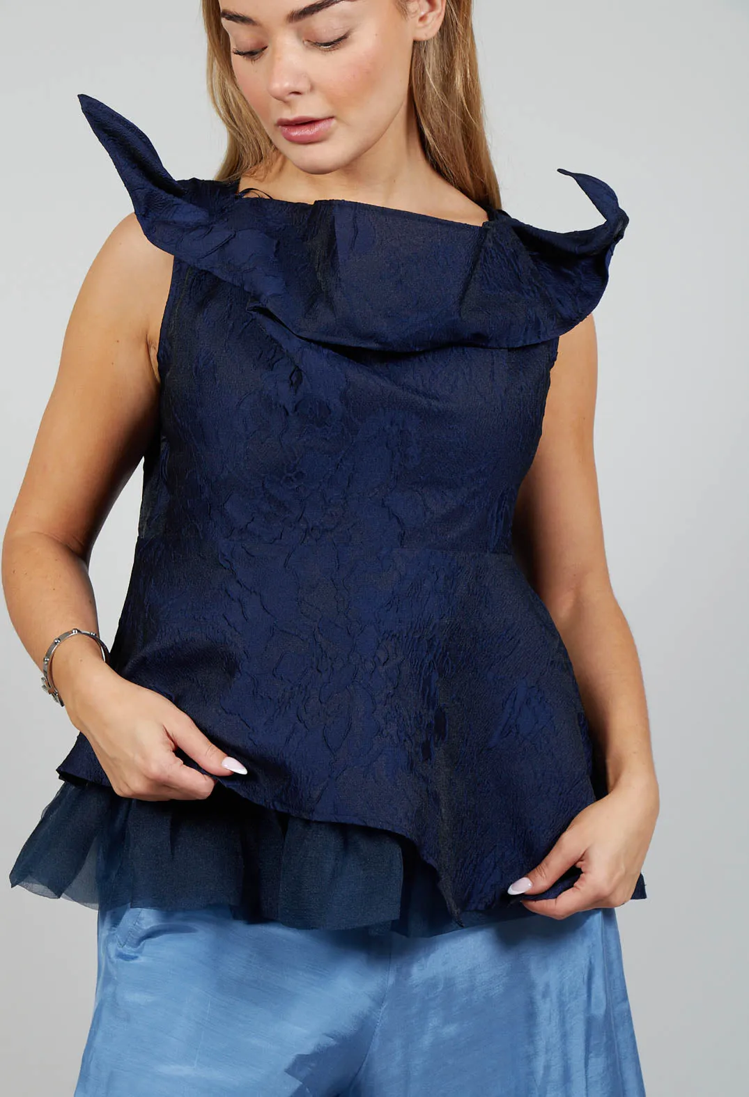 Lace Cowl Neckline Top in Blue