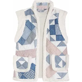 Lindsey Berns Women's Medium Shearling Quilt Gilet, Blanc et Bleu