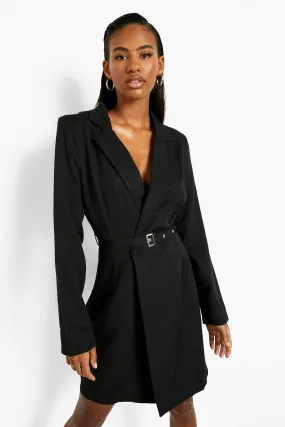 Long Sleeve Belted Wrap Blazer Dress