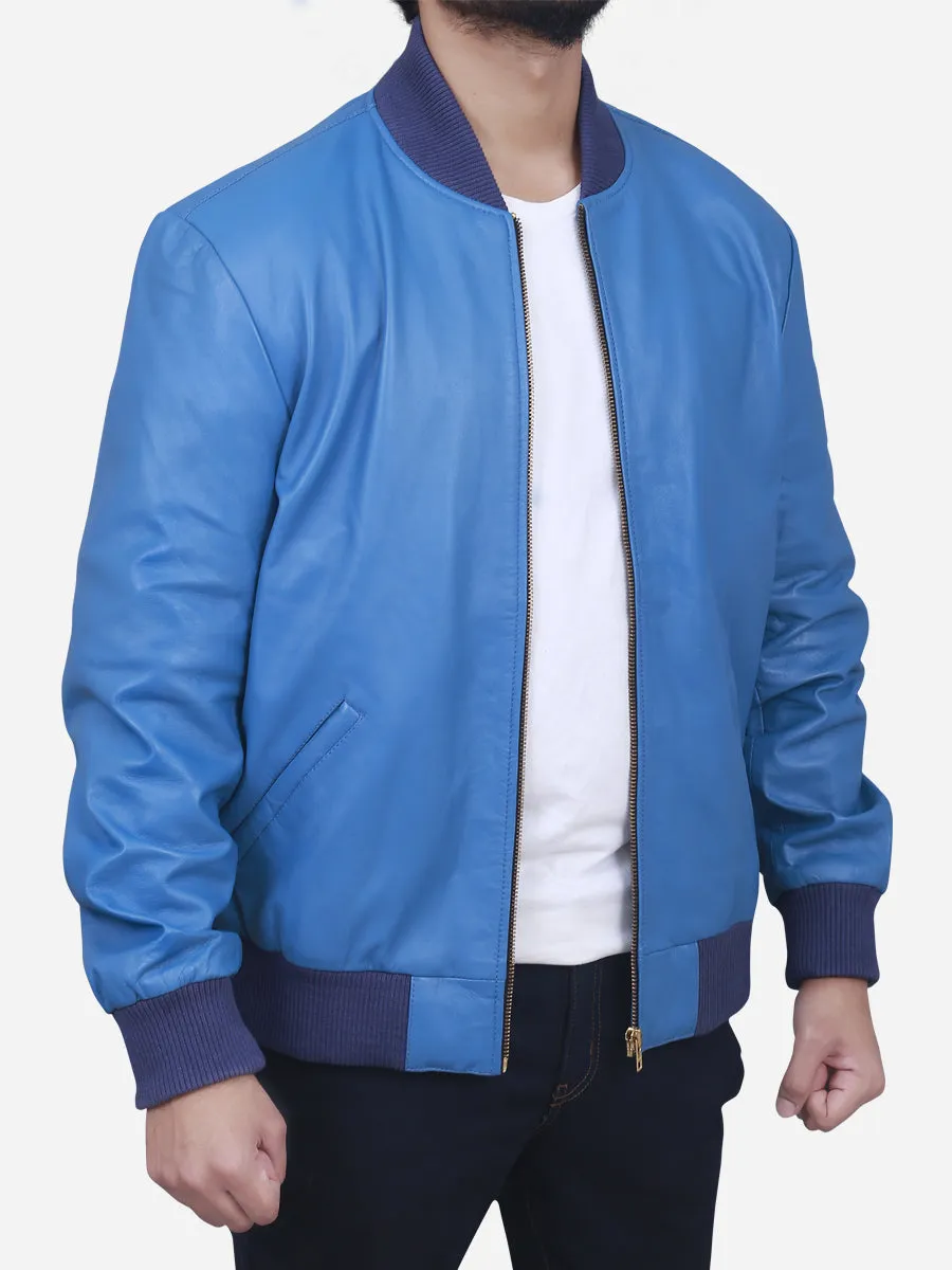 Luis Men's Blue Bomber Leather Jacket