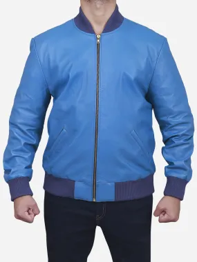 Luis Men's Blue Bomber Leather Jacket