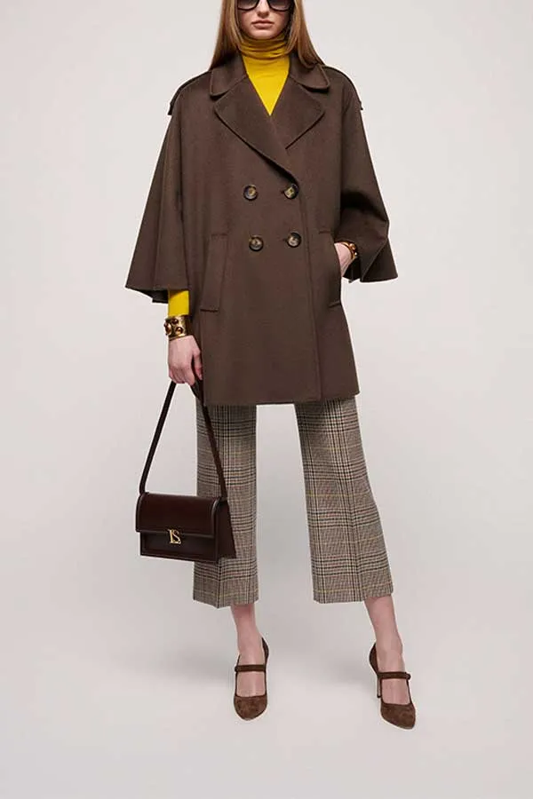 Luisa Spagnoli SAMOS BROWN CAPE SLEEVES OVERSIZE COAT