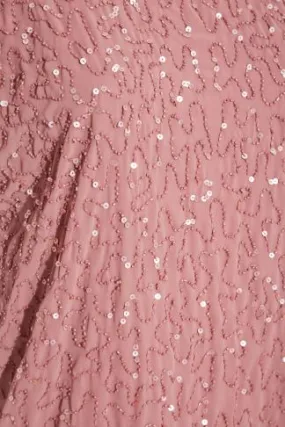 LUXE Curve Light Pink Sequin Hand Embellished Cape Dress