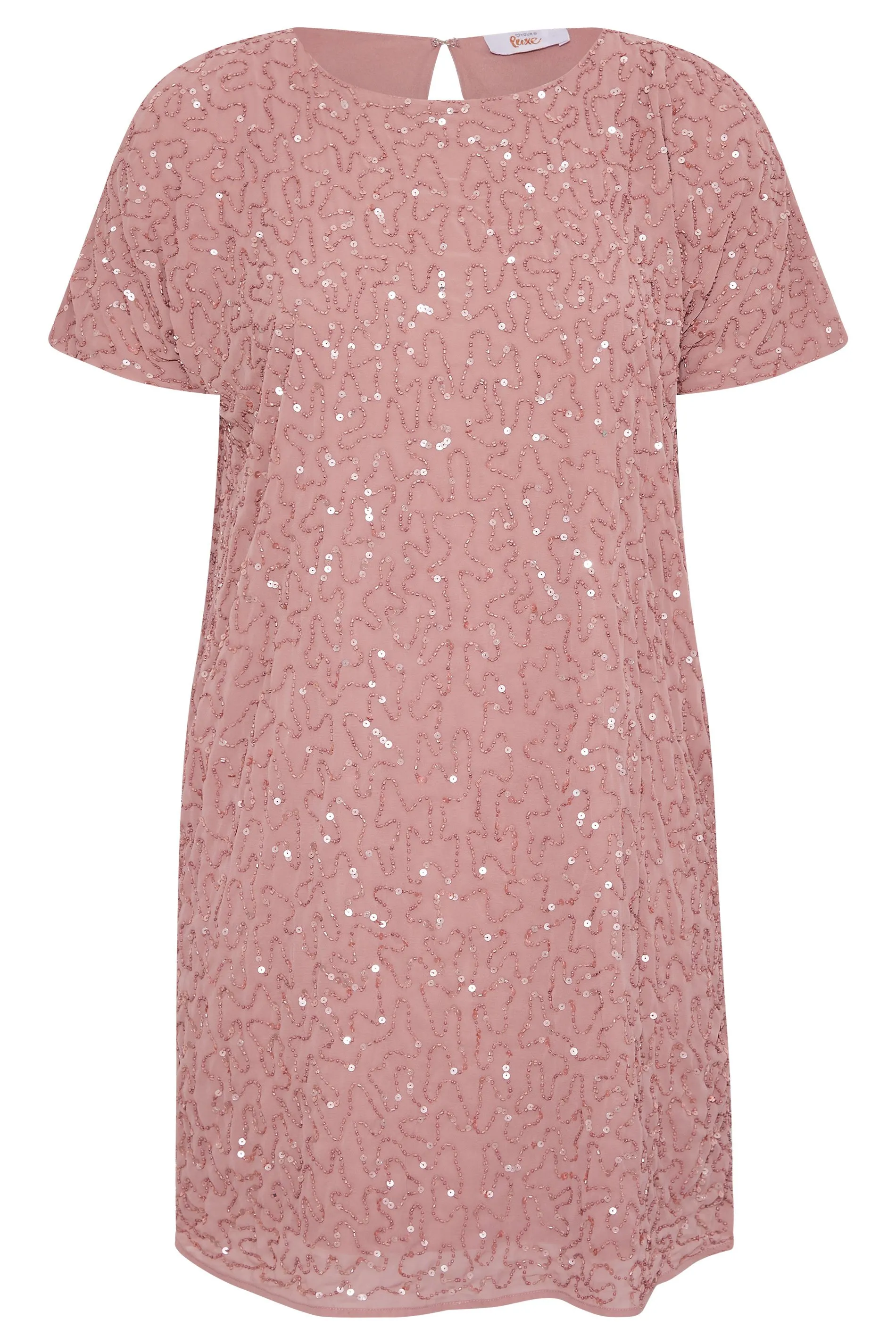 LUXE Curve Light Pink Sequin Hand Embellished Cape Dress