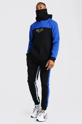 Man Roman Tape Colour Block Snood Tracksuit