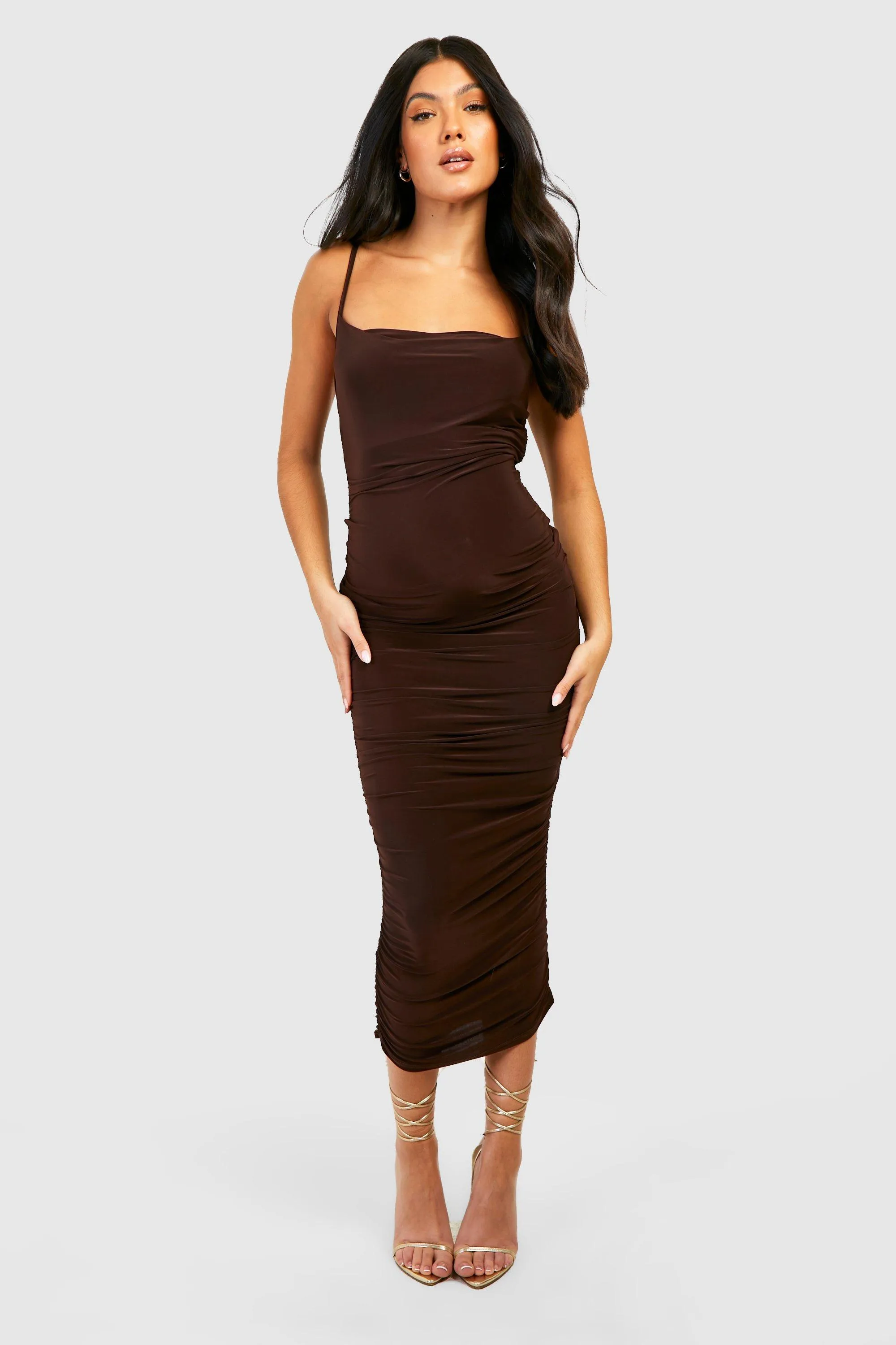 Maternity Cowl Ruched Midi Dress