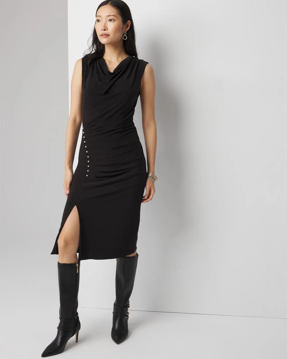 Matte Jersey Cowl Neck Midi Dress