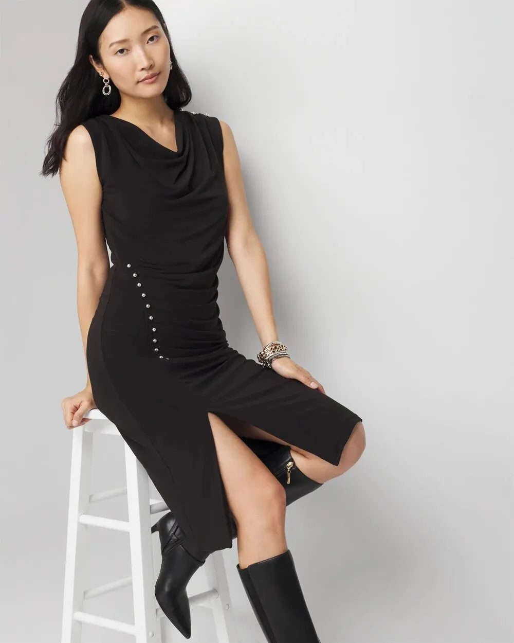 Matte Jersey Cowl Neck Midi Dress