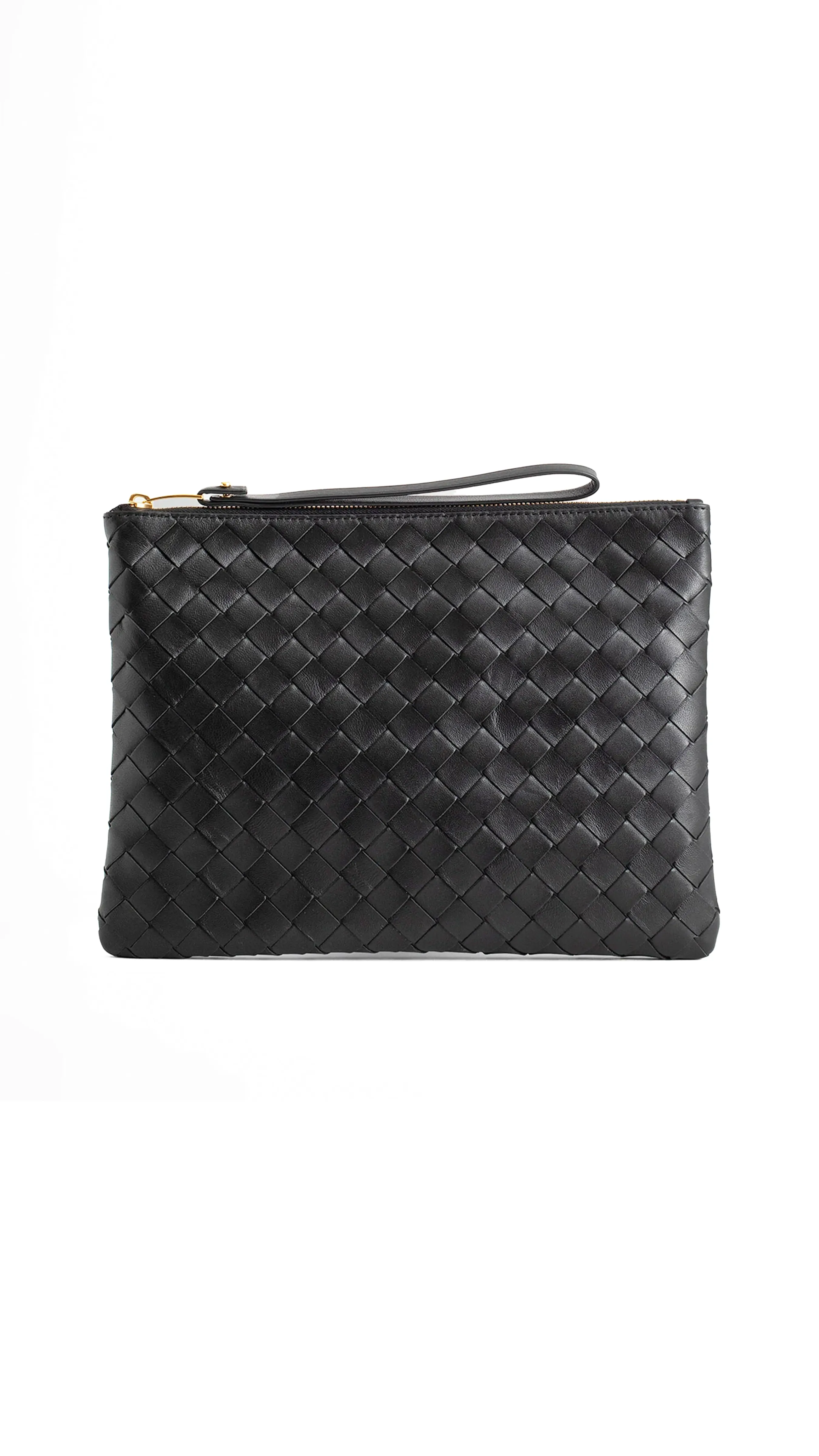 Medium Intrecciato Flat Pouch - Black